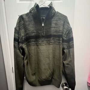 Olive and Black Men's Zip-Up Sweater